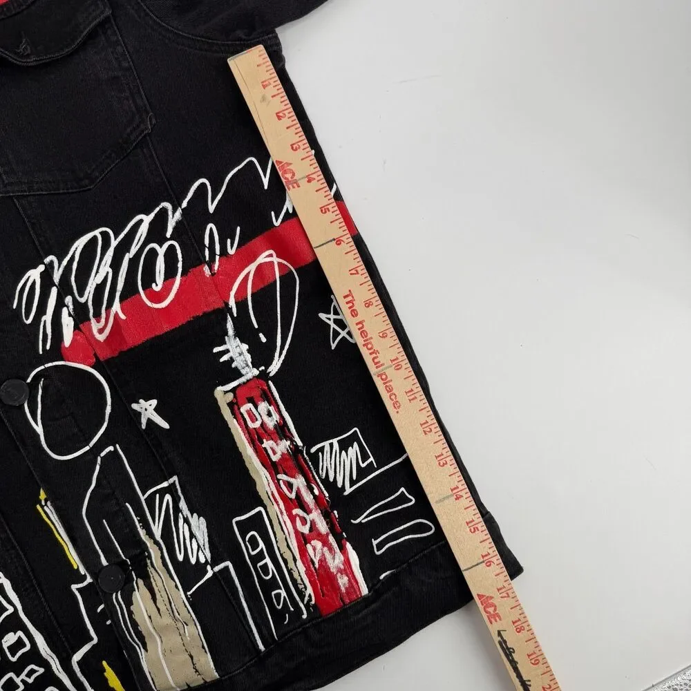 Reason Denim Jacket Graffiti Biker Emo Grunge Streetwear Art to Wear Men Size L